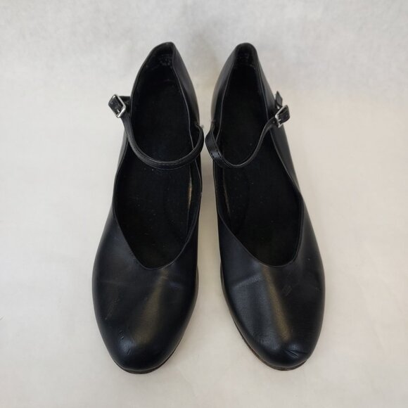 Ballet Maker Ballroom Dance Shoe Womens 8.5 Ankle Strap Leather Sole Matte Black - Picture 3 of 14